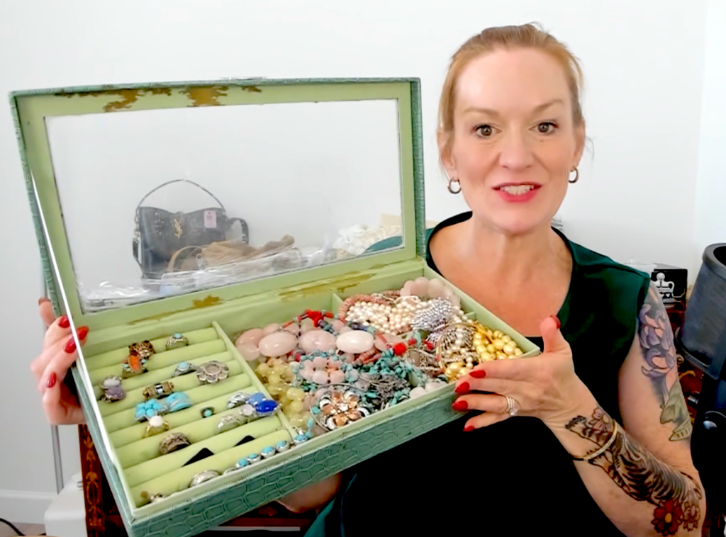 Vintage and costume jewelry being evaluated for resale