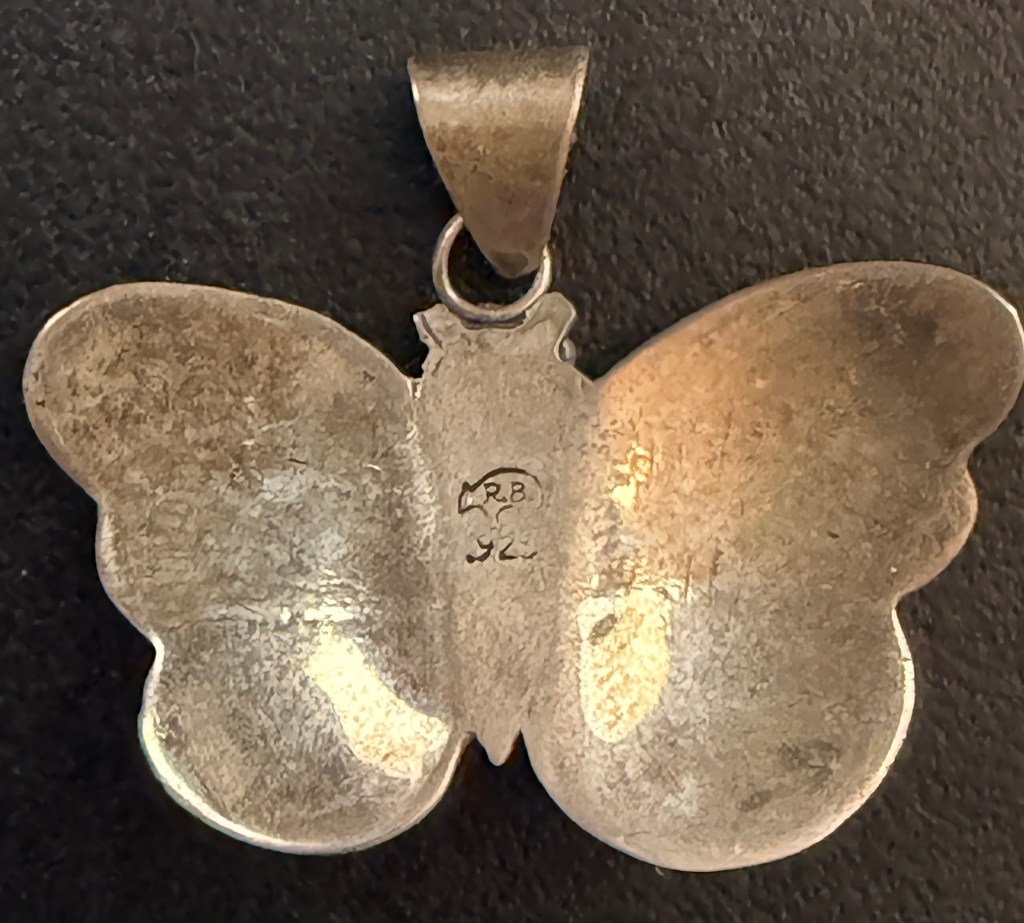 RB Running Bear Workshop Marked 925 Sterling silver butterfly pendant