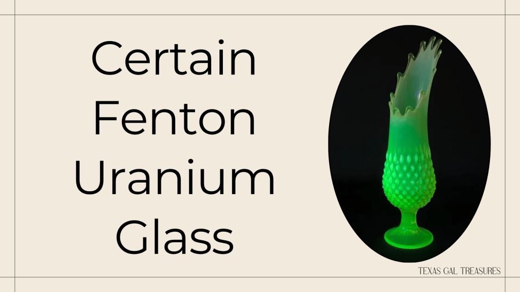 Tall vintage Fenton-style uranium glass vase glowing bright green under UV light