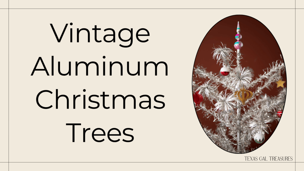 Vintage silver aluminum Christmas tree with metallic branches and vintage ornaments