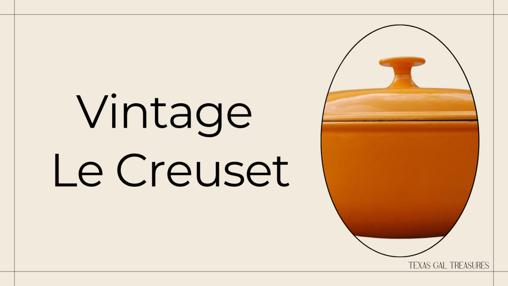 Close-up of vintage orange Le Creuset enameled cast iron cookware with lid